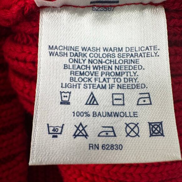 VTG Land's End Cable Knit Turtleneck Sweater Red L Women 100% Cotton Hong Kong - Picture 6 of 8